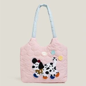 Quilted Pink Dog Appliqué Tote Bag